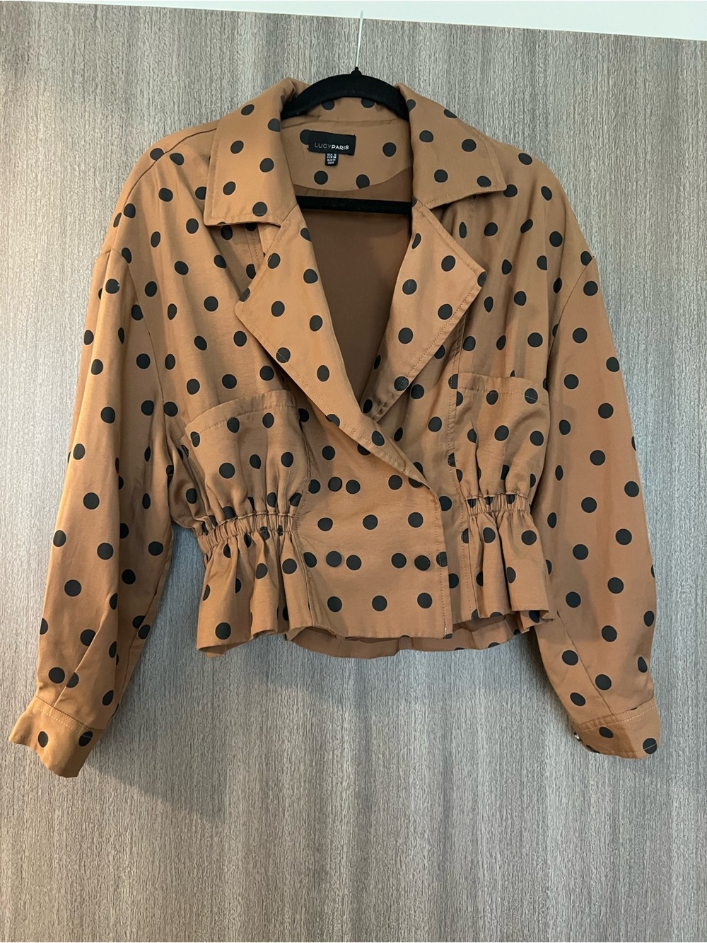 Lucky Brand Tan Jacket with Black Polka Dots